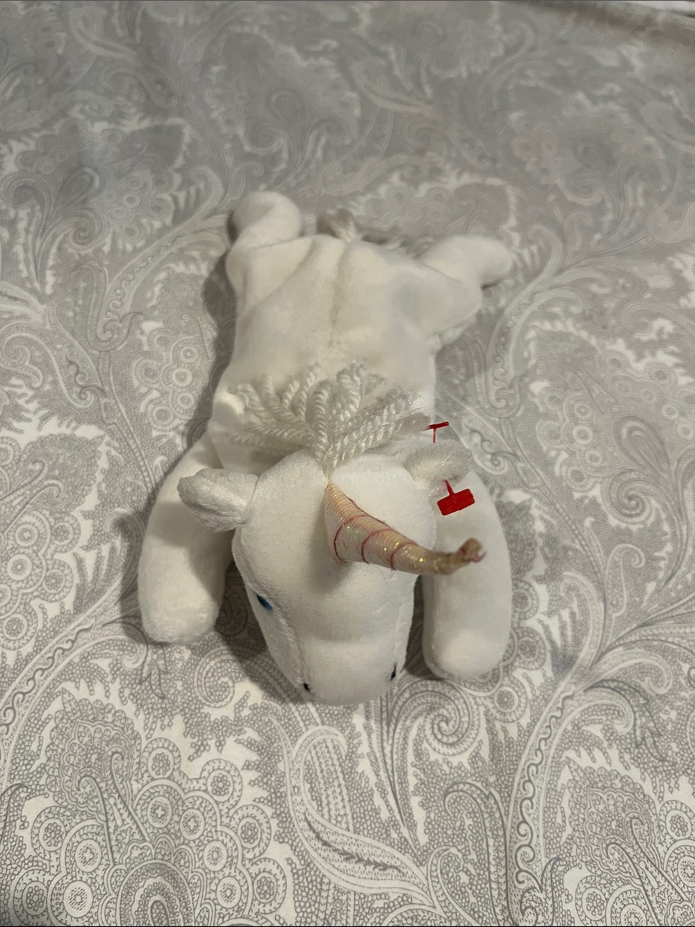 Ty White Unicorn Plush with Iridescent Horn -Mystic